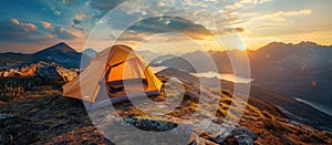 Tent Pitched on Mountain Peak