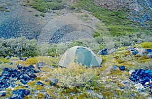 Tent pitched in the Wrangell-St. Elias Park