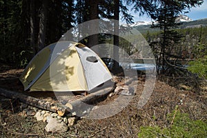 Tent set up on campsite photo