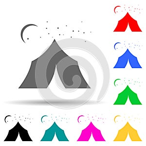 tent under the night sky multi color style icon. Simple glyph, flat vector of summer pleasure icons for ui and ux, website or