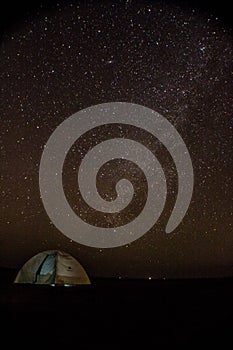 Tent under starry sky in Little Rann of Kutch