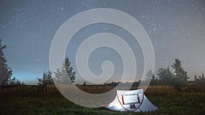 Tent under the starry sky, time-lapse