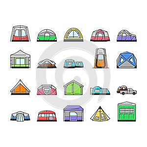 tent vacation travel tourism icons set vector