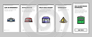 tent vacation travel tourism onboarding icons set vector