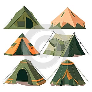 Tent vector illustration set, camping tent