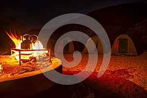 Tented Camp in the desert night scene