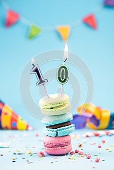 Tenth 10th Birthday Card with Candle in Colorful Macaroons and Sprinkles. Card Mockup