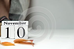 Tenth day of autumn month calendar November with copy space