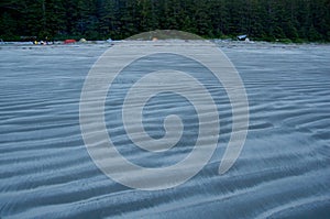 Tents and campers on the beach at Rugged Point, Vancouver Island