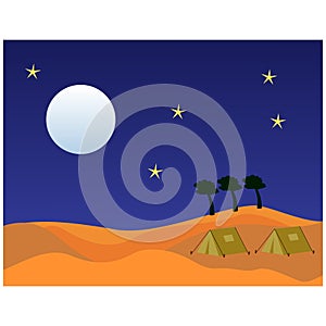 Tents in desert at night