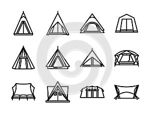 Tents icon set. Camping tent and tarp. Vector illustration