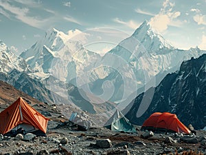 Tents pitched in the mountains