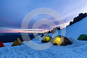 Tents set up at basecamp on a mountain