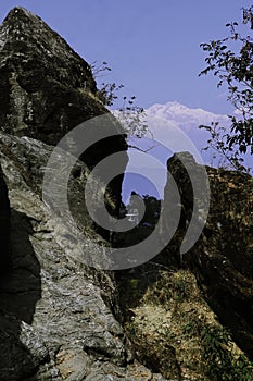 tenzing rock and snowcapped mount kangchenjunga, darjeeling in west bengal