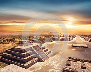 Teotihuacan, Mexico, Pyramid of the sun and the avenue of the De photo