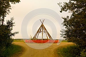 A tepee under construction in the northwest territories