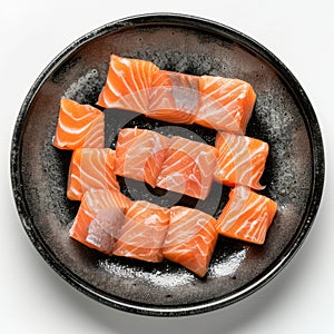 Teppan-Yaki, Hibachi Grill Ingredients Ready for Frying on Teppan, Raw Salmon Pieces for Teppanyaki