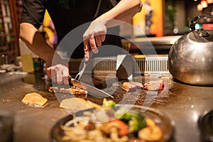 Teppanyaki Chef Cooking Japanese Steak