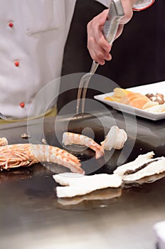 Teppanyaki japanese cuisine sauteed seafood