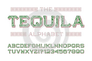 Tequila alphabet with numbers in mexican retro style