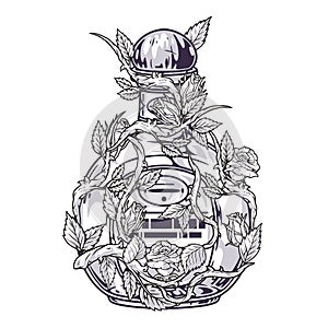 Tequila bottle vintage emblem monochrome