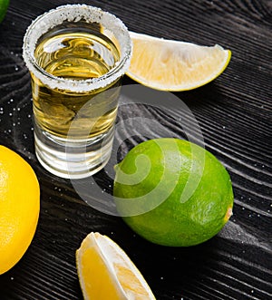 Tequila drink served in glasses with lime and salt