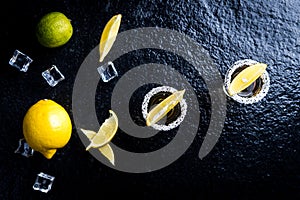 Tequila with lemon and lime