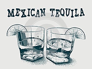 Tequila with lime hand drawn vector Illustration
