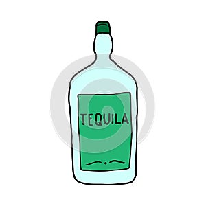 Tequila - mexican traditional alcoholic drink. Hand drawn sketch doodle. Vector color illustration for menu, poster, web and