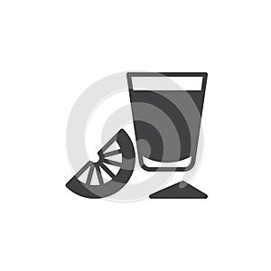 Tequila shot glass with lime slice icon vector, filled flat sign, solid pictogram isolated on white.