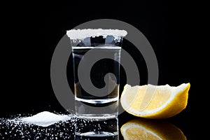 Tequila shot, with lemon and salt photo