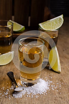 Tequila shot with lime