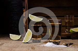 Tequila shot with lime