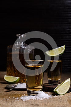 Tequila shot with lime