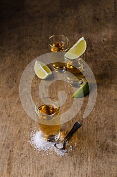 Tequila shot with lime