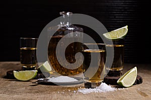 Tequila shot with lime