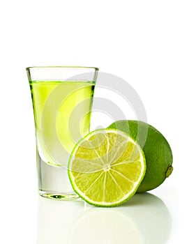 Tequila shot with lime