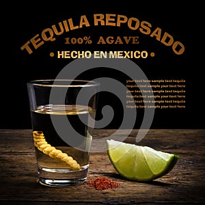 Tequila shot with lime and salt photo