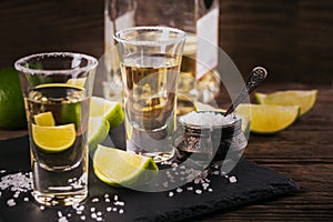 Tequila shot with lime and sea salt