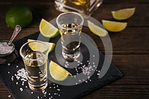 Tequila shot with lime and sea salt