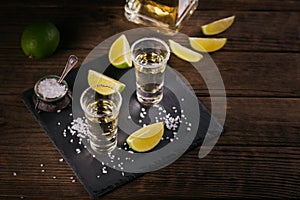 Tequila shot with lime and sea salt