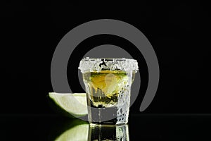 Tequila shot with lime and sea salt