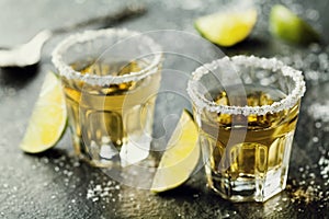 Tequila shot with lime and sea salt