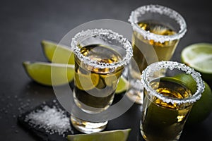 Tequila shot with lime and sea salt