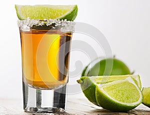 Tequila shot with lime