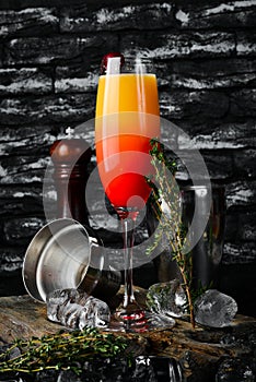 Tequila Sunrise alcoholic cocktail. Orange juice, grenadine.