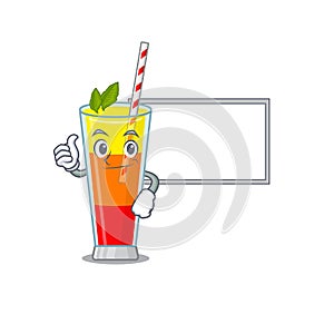 Tequila sunrise cocktail cartoon design with Thumbs up finger bring a white board