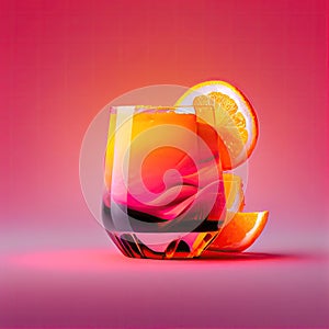 Tequila Sunrise Margarita Cocktail on Pink, Tropical Party Coctail, Abstract Generative AI Illustration