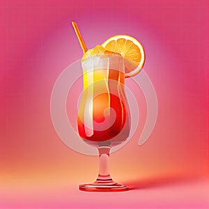 Tequila Sunrise Margarita Cocktail on Pink, Tropical Party Coctail, Abstract Generative AI Illustration