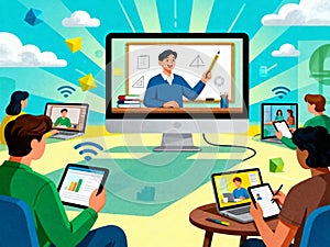 Online Education Students Learning Remotely with Technology and Teacher Interaction